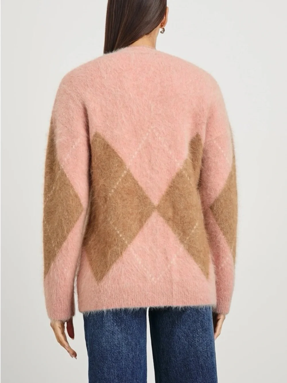 Rails Runi Cardigan Women’s Medium Pink Pastel Argyle Alpaca Blend‎ Button Front